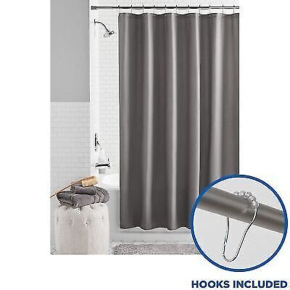 unbranded Other - NEW  Grey Fabric Shower Curtain with Hooks